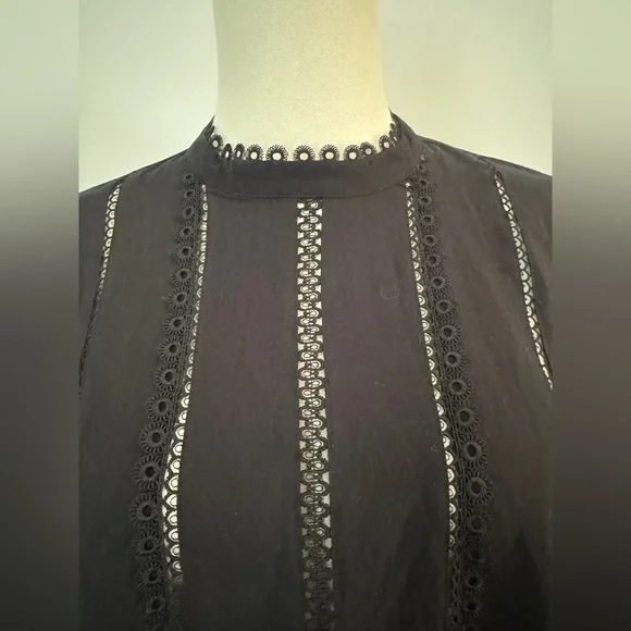 Ann Taylor Tall Eyelet Pintucked Blouse Black Size Small Tall - Picture 5 of 13